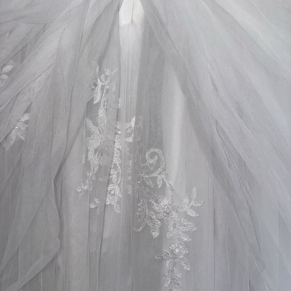 DAVID'S BRIDAL Strapless Tulle Lace Ball Gown White‎ Wedding Dress 18W Beaded - Picture 13 of 16